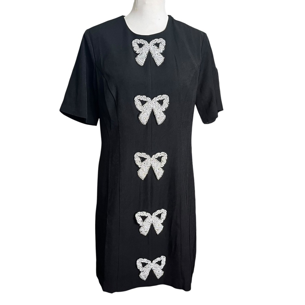 Hyacinth House Tuckernuck Bernadette Mini Dress Black Rhinestone Bows Large - Picture 2 of 9